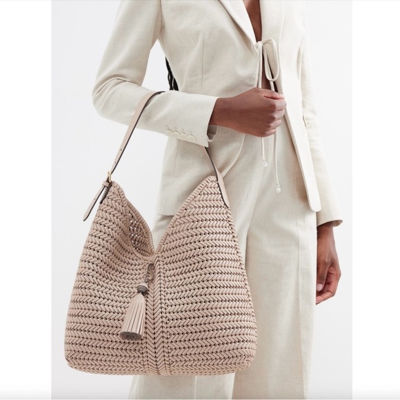 Anya Hindmarch Neeson Tassle Braided Light Beige Shoulder Bag